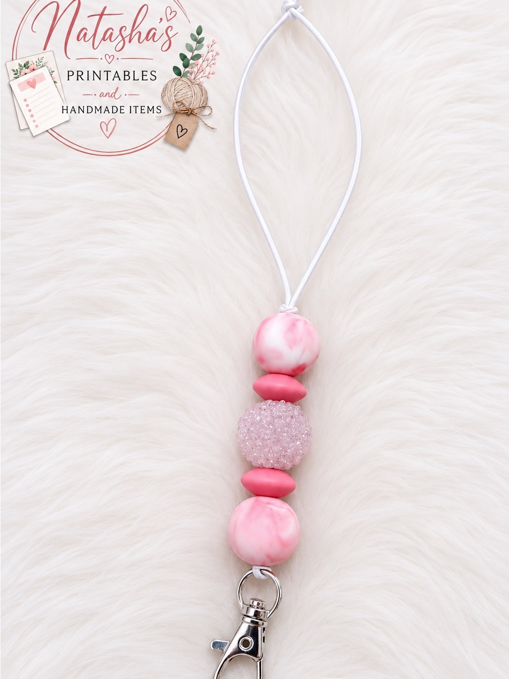 Pink Beaded Car Freshie Hanger